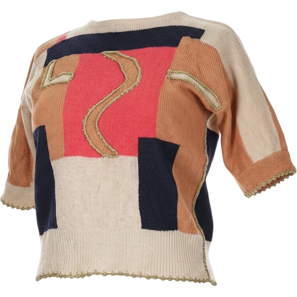 Gehring Color Block Abstract Short Sleeve Sweater Sz M Editorial Old Money